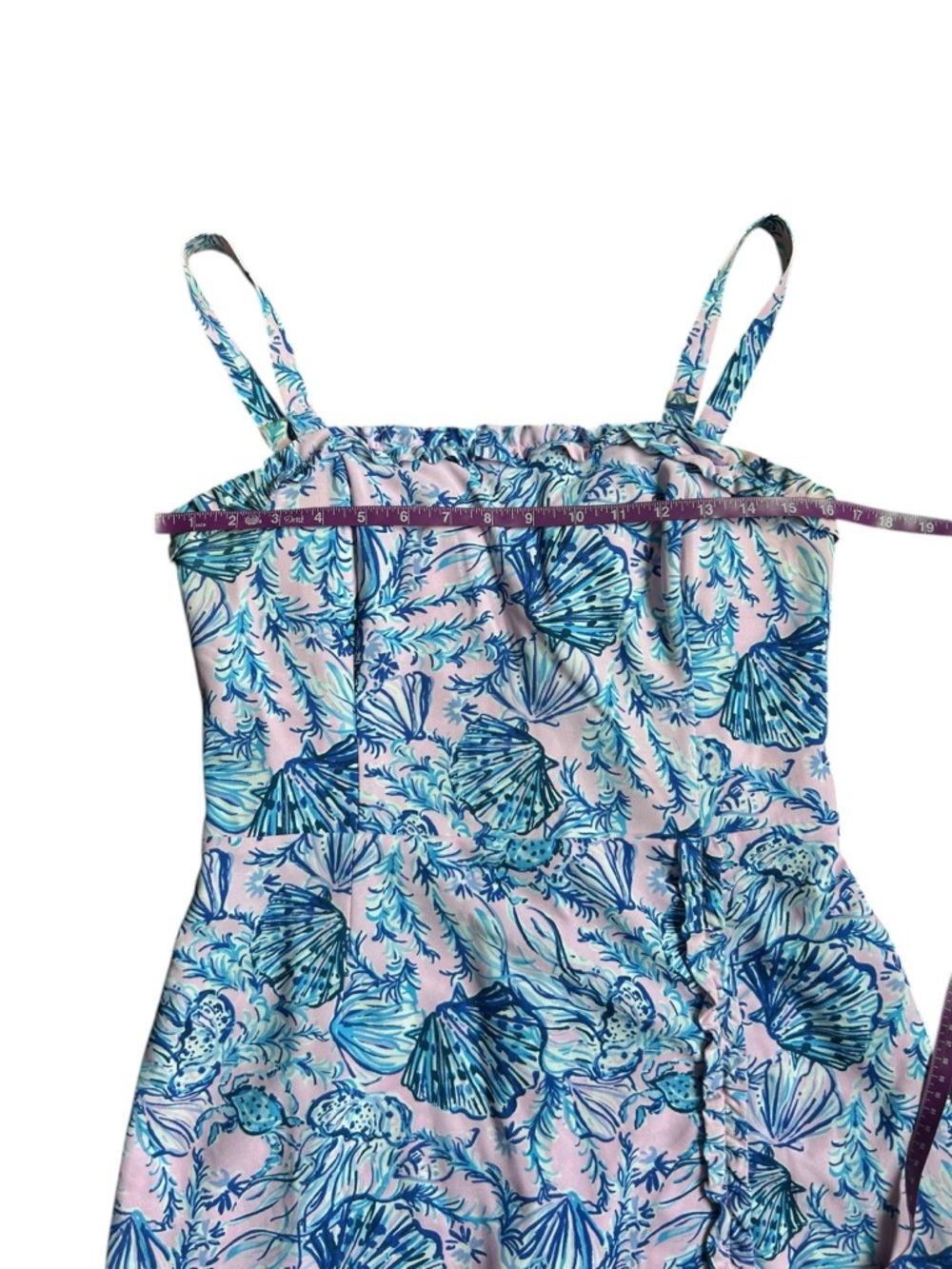Lilly‎ Pulitzer Zenon Ruffle Romper Magnolia Lilac  Pink & Blue Floral Size 8 - Picture 4 of 10